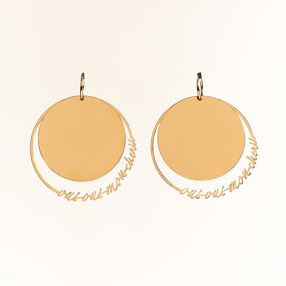 Zara limited edition metallic text detail round earrings - Picture 1 of 5